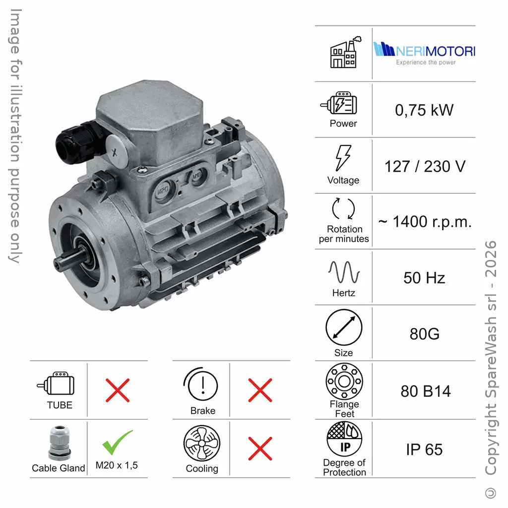 MOTEUR 0,75KW 80G B14 4P 127-230V 50HZ IP65 SV