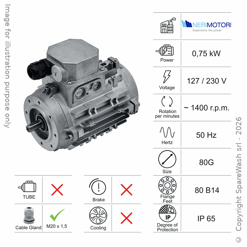 [10100189] MOTEUR 0,75KW 80G B14 4P 127-230V 50HZ IP65 SV