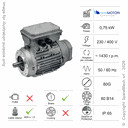 MOTOR MIT BREMSE 0,75KW 80G B14 4P 230-400V 50/60HZ IP65 SV
