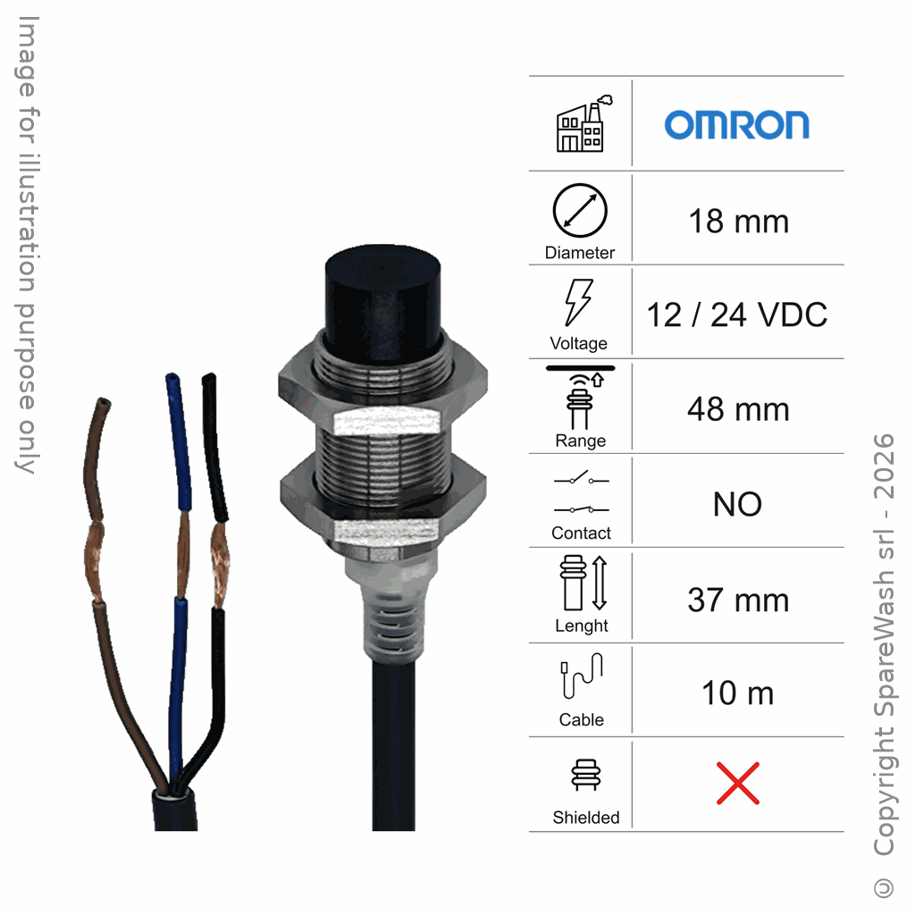 [10300145] INDUCTIVE SENSOR D18 L37 PT NO - CABLE 10M - 48MM PNP 12/24VDC