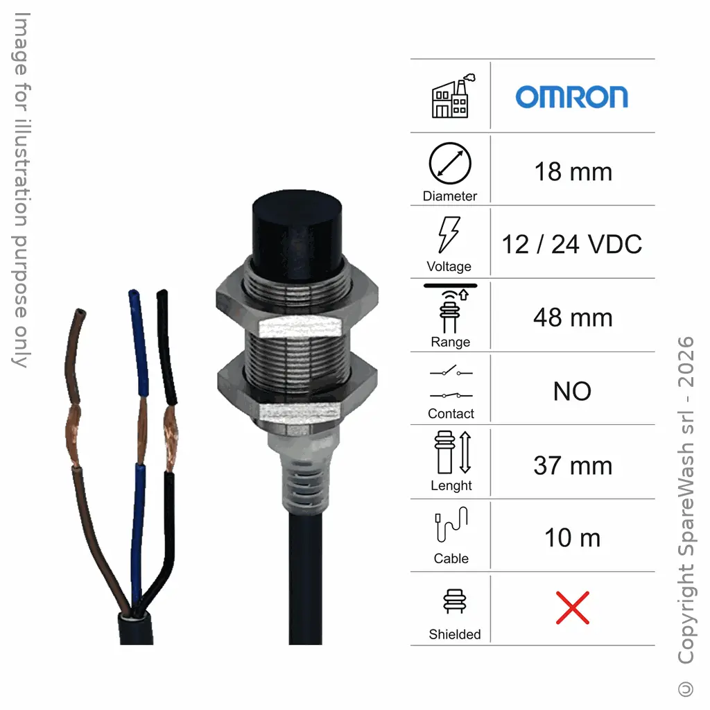INDUKTIVER SENSOR D18 L37 TG NO - KABEL 10M - 48MM PNP 12/24VDC