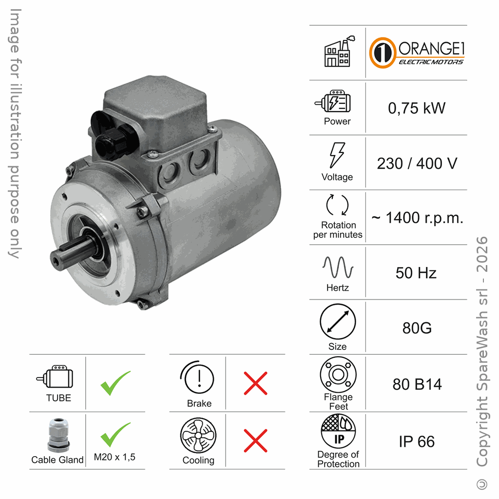 [10100349] SMOOTH BODY MOTOR 0,75KW 80G B14 4P 230-400V 50HZ IP66 SV