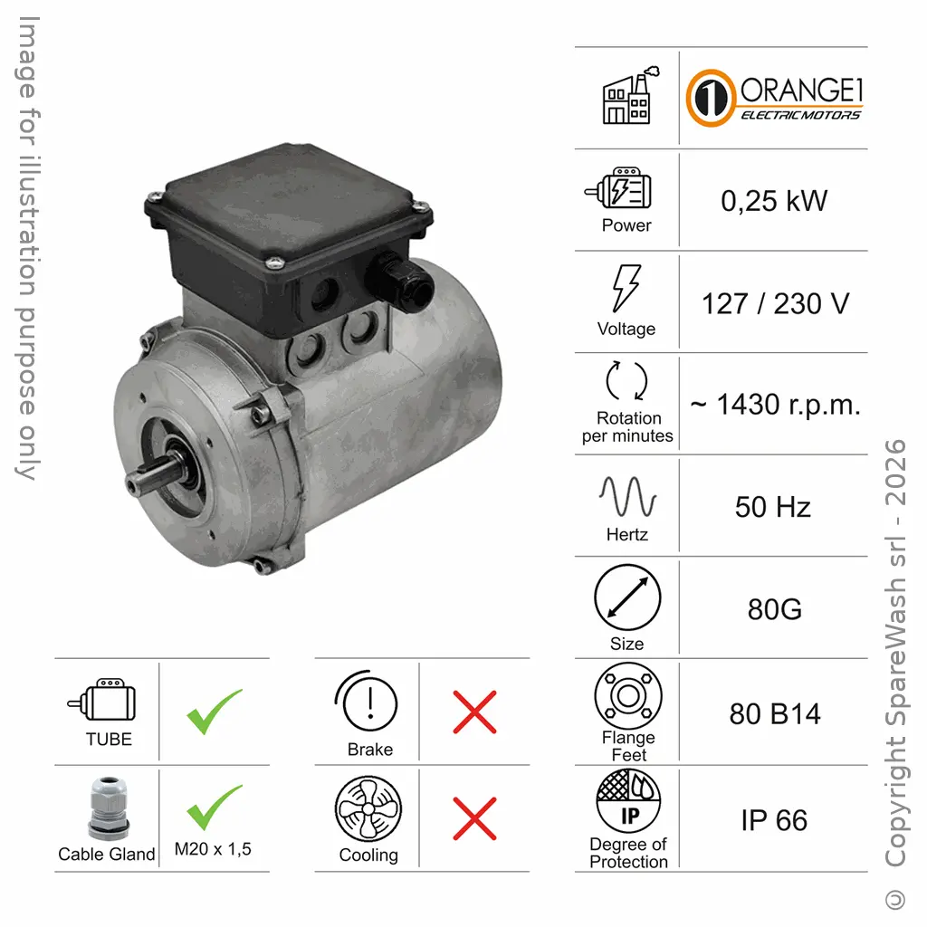 MOTEUR À CARCASSE LISSE 0,25KW 80G B14 4P 127-230V 50HZ IP66 SV
