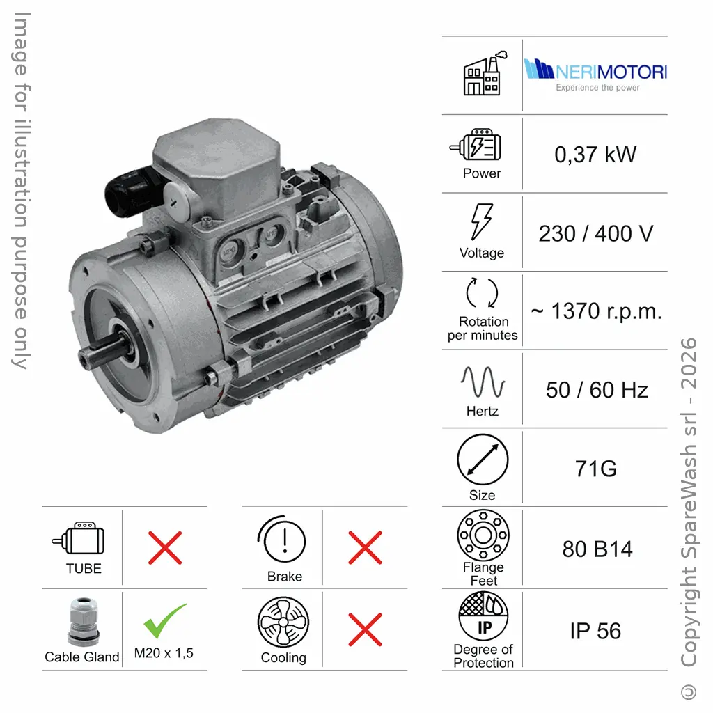 MOTOR 0,37KW 71G 80B14 4P 230-400V 50/60HZ IP56 SV