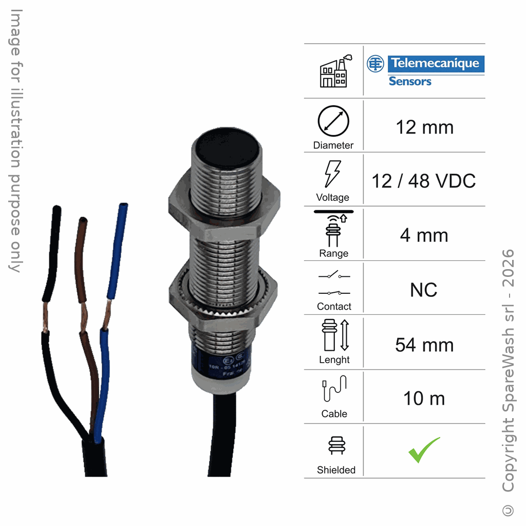 [10300053] CAPTEUR INDUCTIF D12 L54 NC - CÂBLE 10M - 4MM PNP 12/48VDC