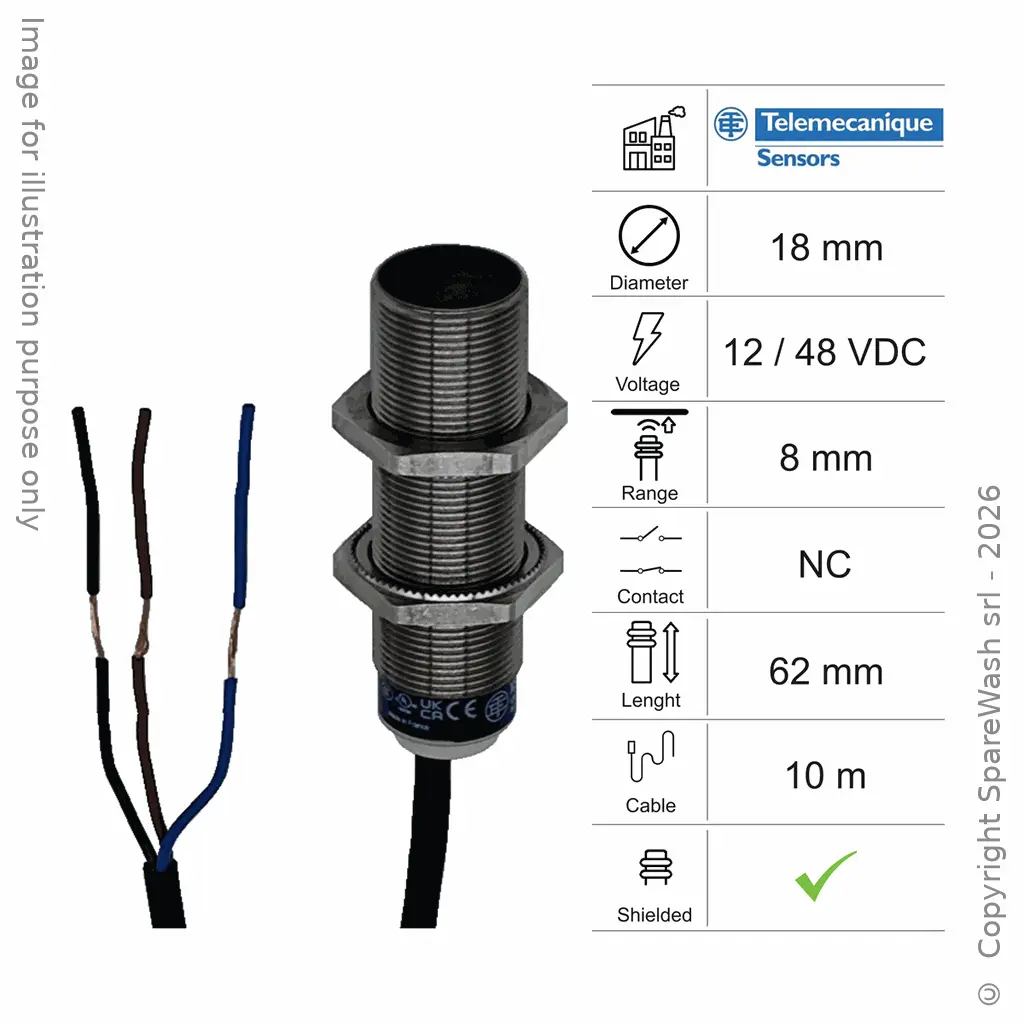 INDUKTIVER SENSOR D18 L62 NC - KABEL 10M - 8MM PNP 12/48VDC