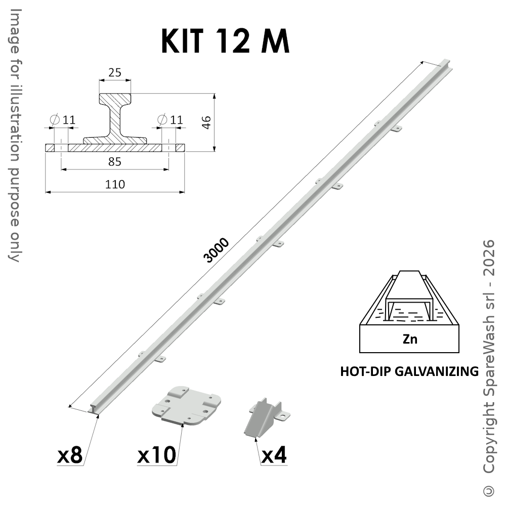 KIT BINARI ANTIRIBALTAMENTO W25 L12000 ACCIAIO ZINCATO