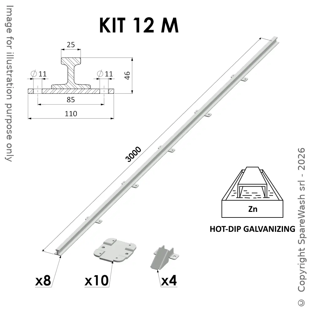 KIT DE RAILS ANTI-BASCULEMENT W25 L12000 ACIER GALVANISÉ