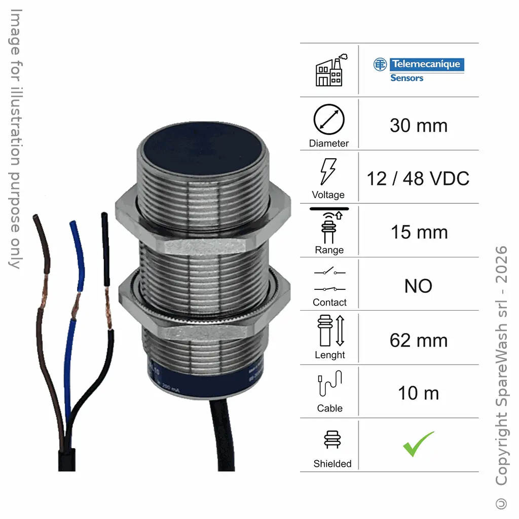 CAPTEUR INDUCTIF D30 L62 NO - CÂBLE 10M - 15MM PNP 12/48VDC