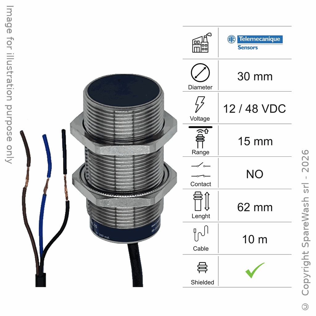 [10300091] INDUKTIVER SENSOR D30 L62 NO - KABEL 10M - 15MM PNP 12/48VDC
