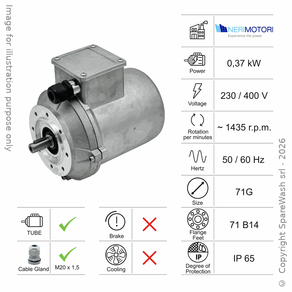 [10100455] SMOOTH BODY MOTOR 0,37KW 71G B14 4P 230-400V 50/60HZ IP65 SV
