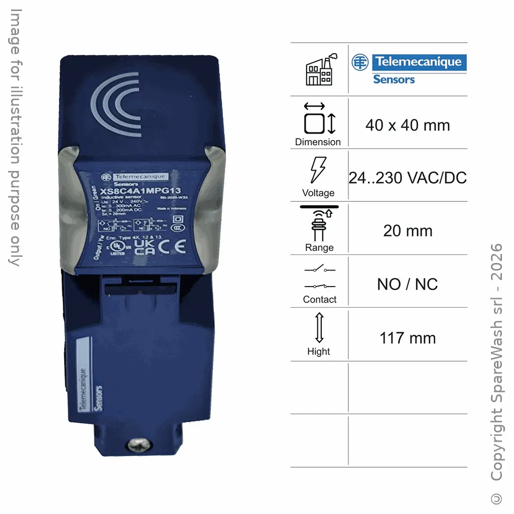 INDUKTIVER SENSOR 40X40 L117 NO/NC 20MM PNP 24-240VDC/AC