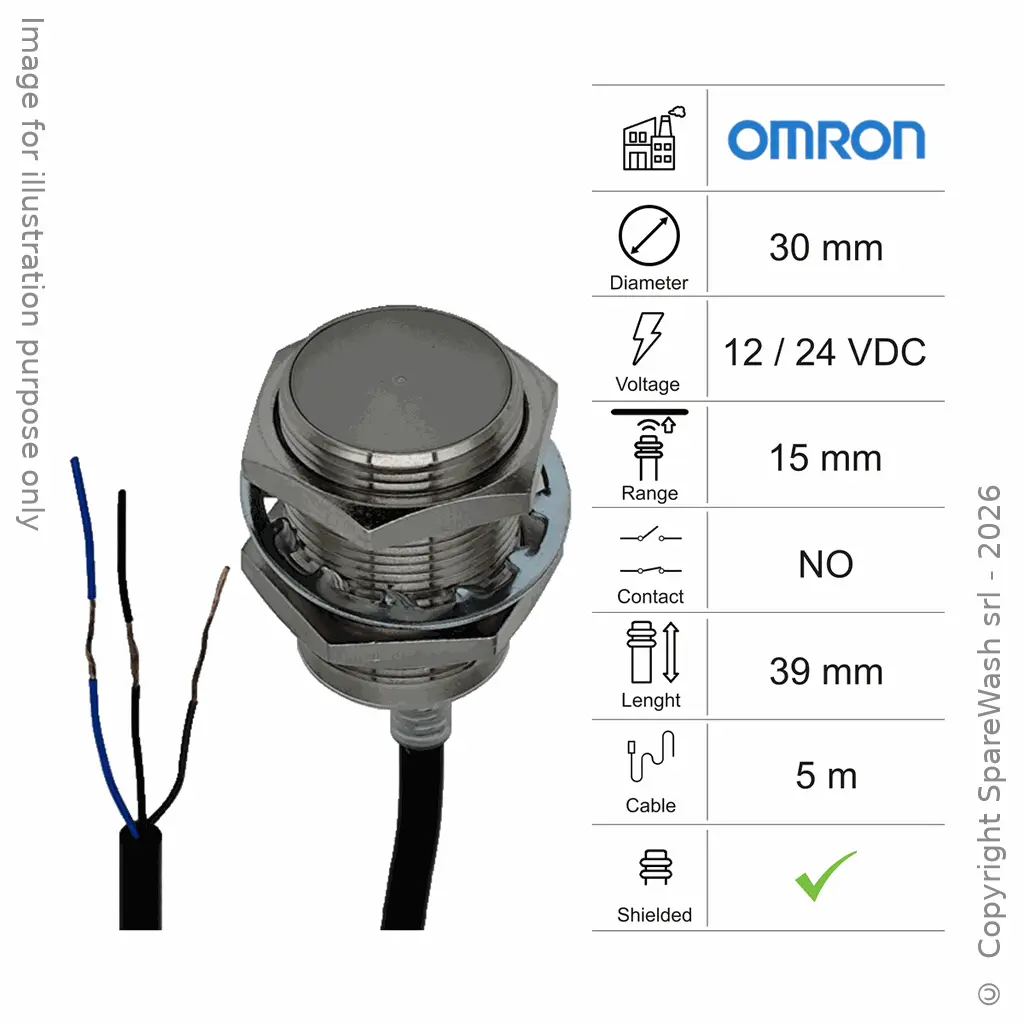 INDUCTIVE SENSOR D30 L39 NO - CABLE 5M - 15MM PNP 12/24VDC