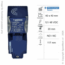 SENSOR INDUCTIVO 40X40 L117 NO/NC 20MM PNP 12-48VDC
