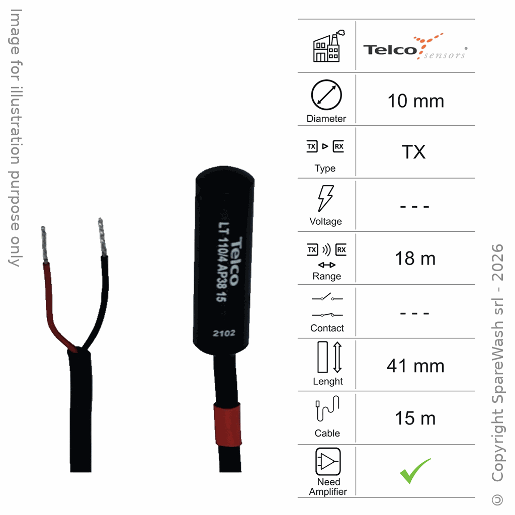 [10400050] FOTOCELLULA TRASMETTITORE D10 L41 - CAVO 15M - RAGGIO 18M - AMP