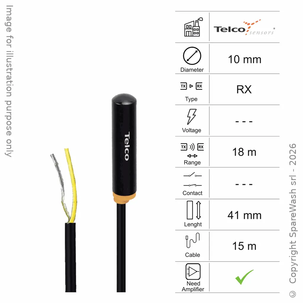 PHOTOCELLULE RÉCEPTRICE D10 L41 - CÂBLE 15M - PORTÉE 18M - NPN AMP
