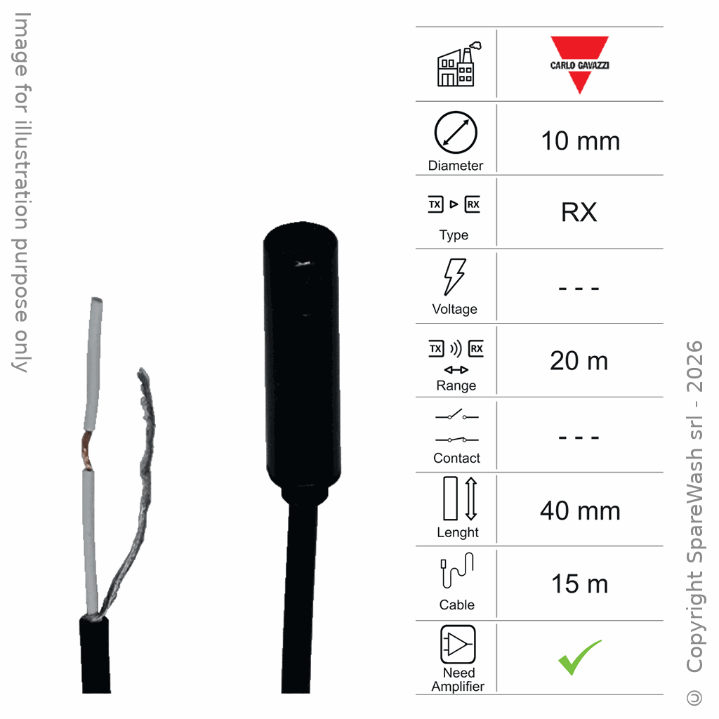 [10400081] FOTOCELLULA RICEVITORE D10 L40 - CAVO 15M - RAGGIO 20M - AMP