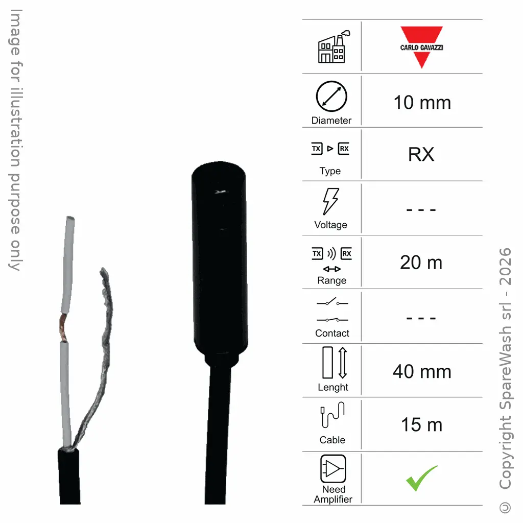 PHOTOCELLULE RÉCEPTRICE D10 L40 - CÂBLE 15M - PORTÉE 20M - AMP
