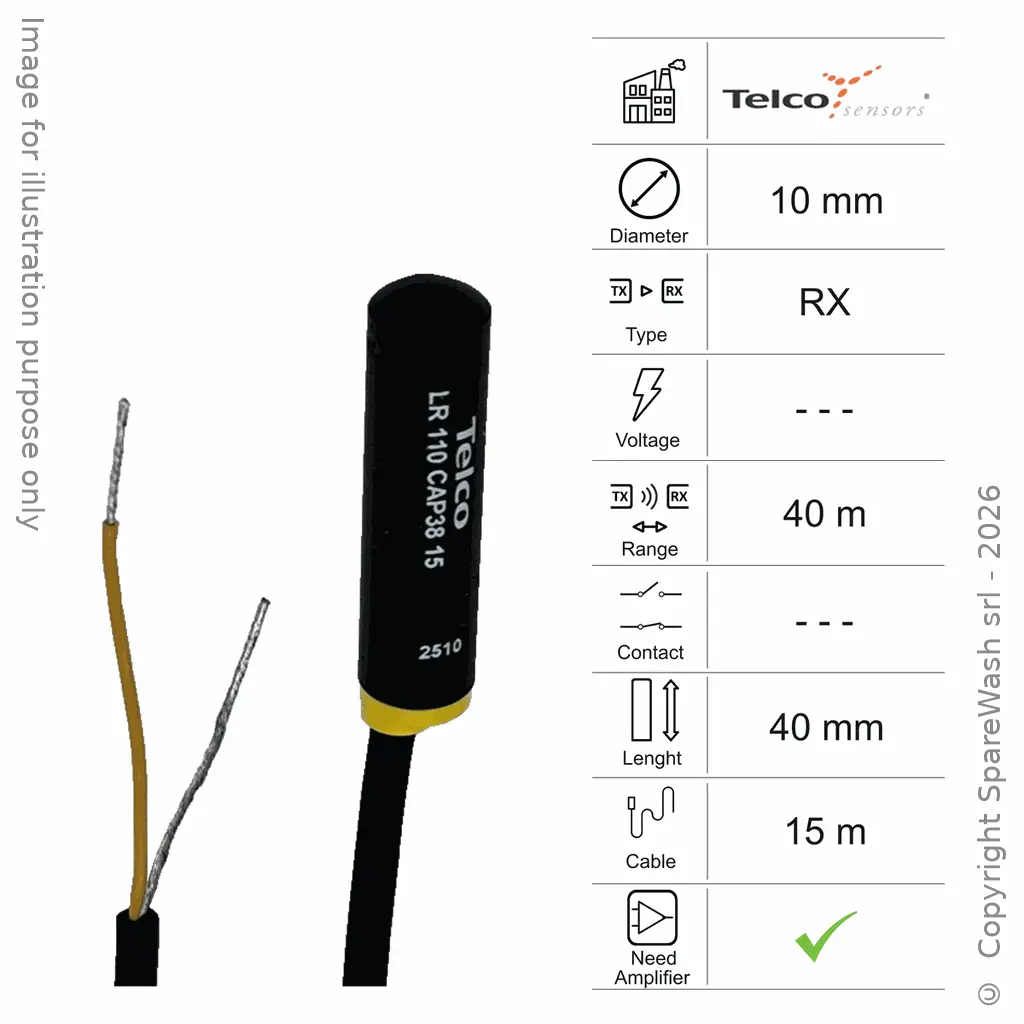 RECEIVER PHOTOCELL D10 L40 - CABLE 15M - RANGE 40M - NPN AMP
