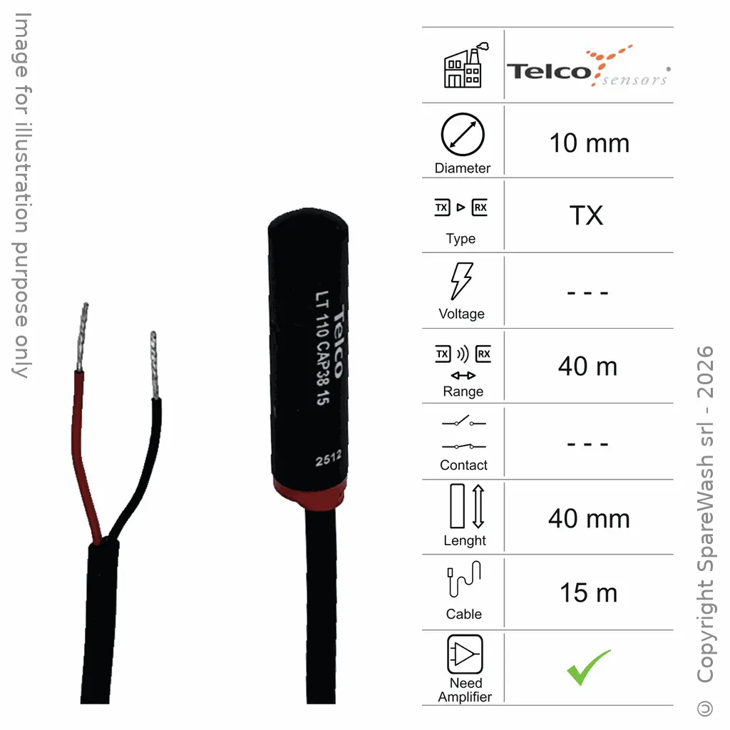 FOTOCELLULA TRASMETTITORE D10 L40 - CAVO 15M - RAGGIO 40M - AMP