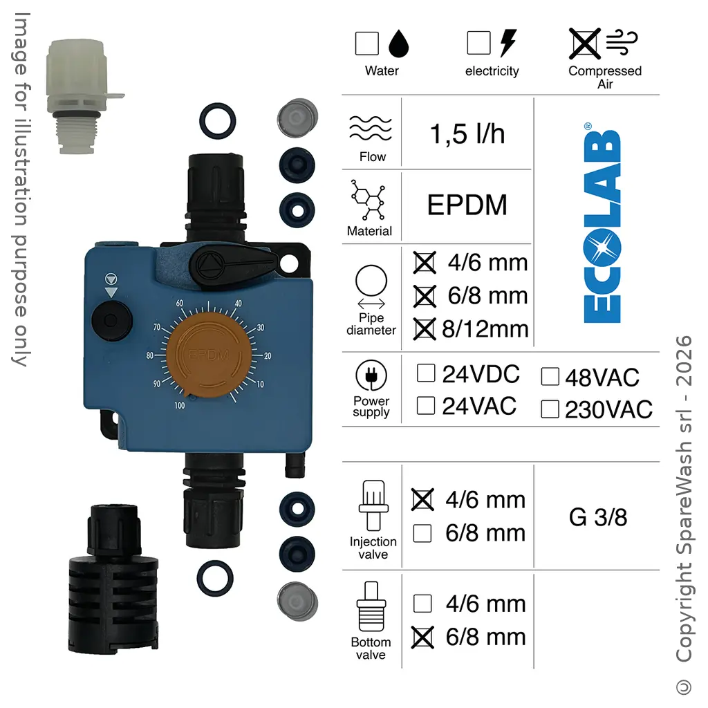 PNEUMATIC DOSING PUMP 1,5L/H PNEUMATIC CONTROL EPDM + METERING VALVE 4/6 + BOTTOM VALVE 6/8