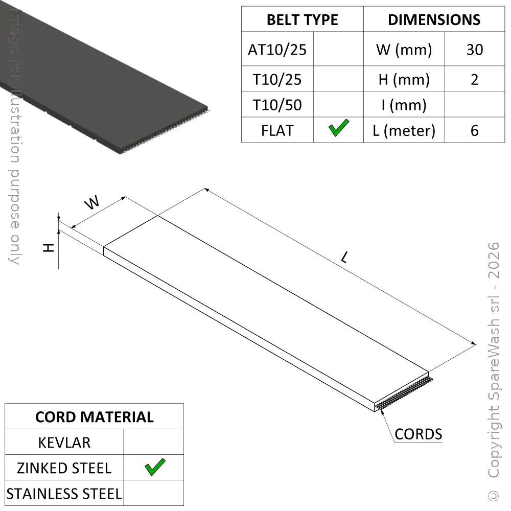 CORREA PLANA 30/P2,0 CABLES EN ACERO RENFORZADOS 6M