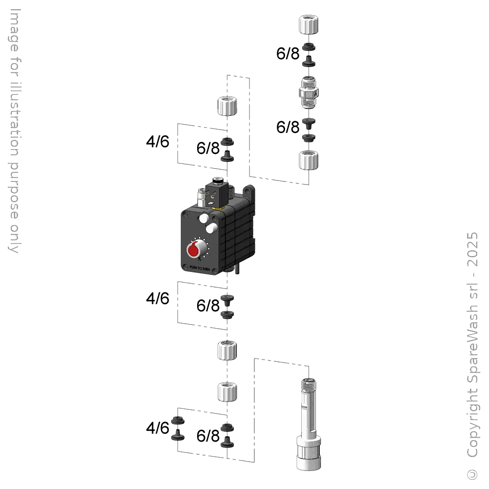 [40100388] PNEUMATISCHE DOSIERPUMPE 12L/H 24VDC VITON + IMPFSTELLE 6/8X6/8 + FUSSVENTIL