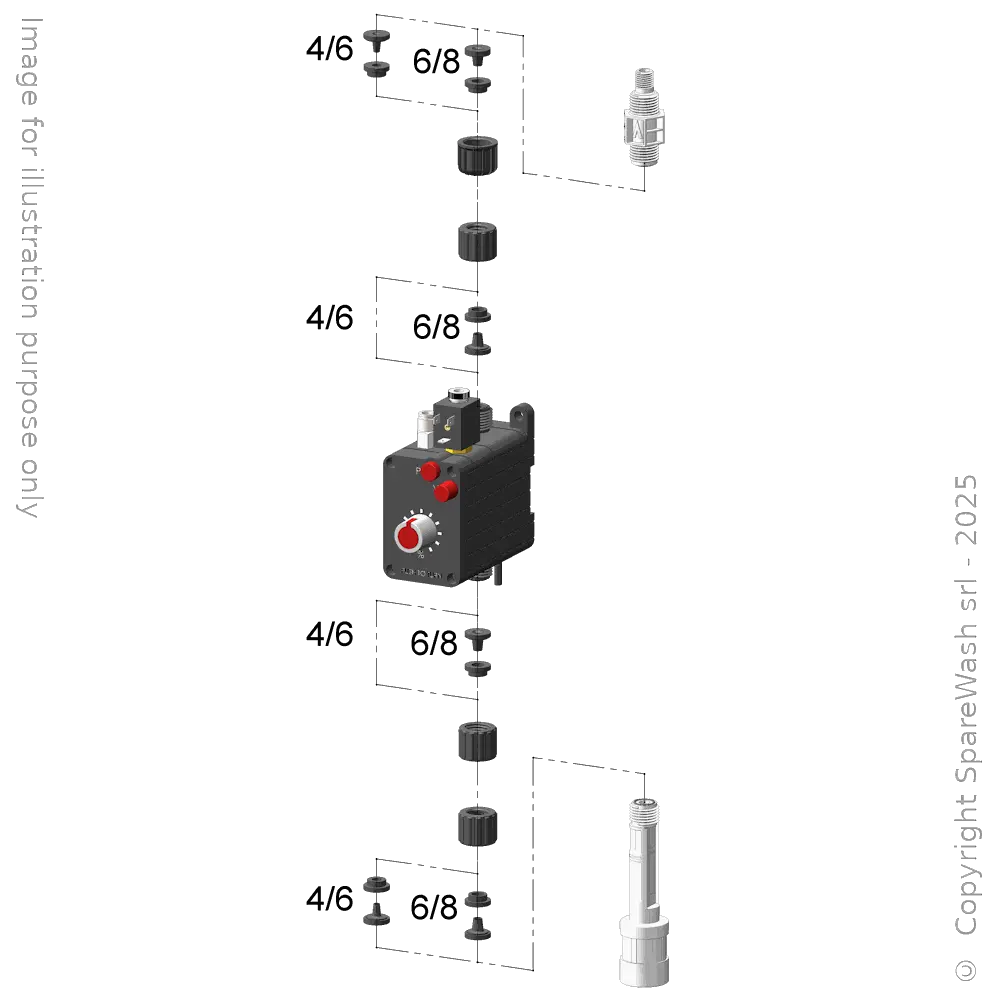[40100562] PNEUMATIC DOSING PUMP 3L/H 24VAC VITON + METERING VALVE G1/4 - G1/2 + BOTTOM VALVE
