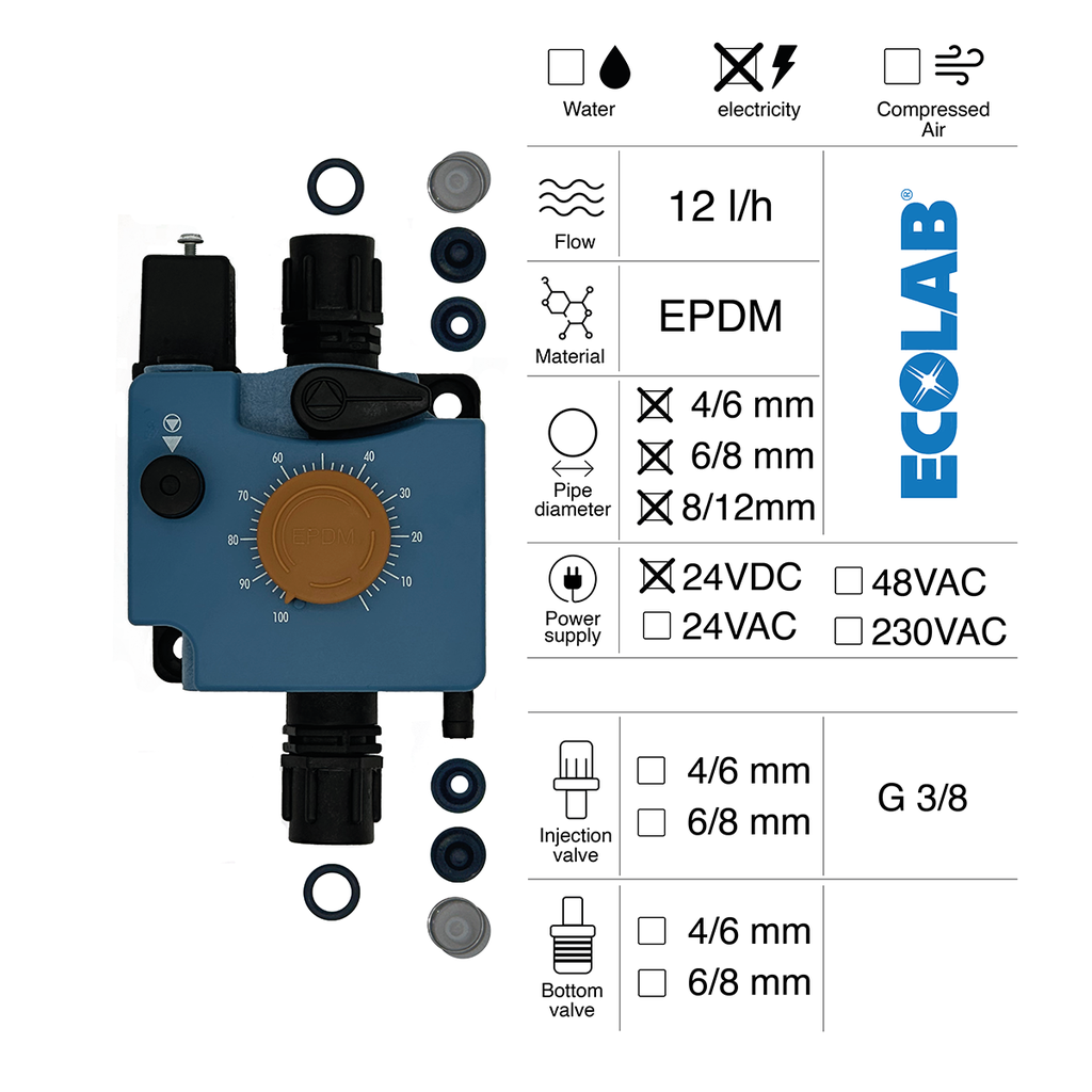 PNEUMATIC DOSING PUMP 12L/H 24VDC EPDM