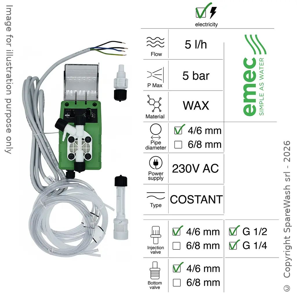 POMPA DOSATRICE ELETTRICA 5L/H 5BAR 230VAC WAX