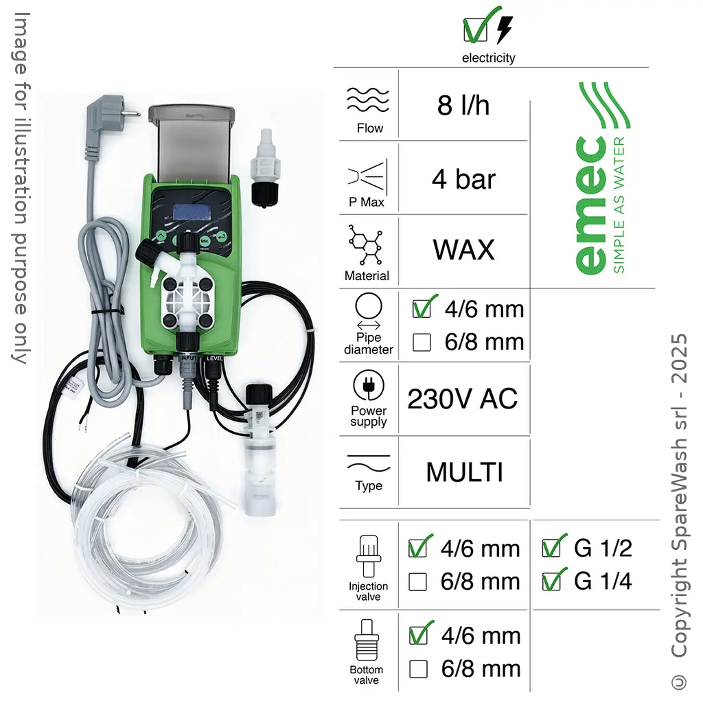 MULTIFUNCTIONAL ELECTRIC DOSING PUMP 8L/H 4BAR 230VAC WAX