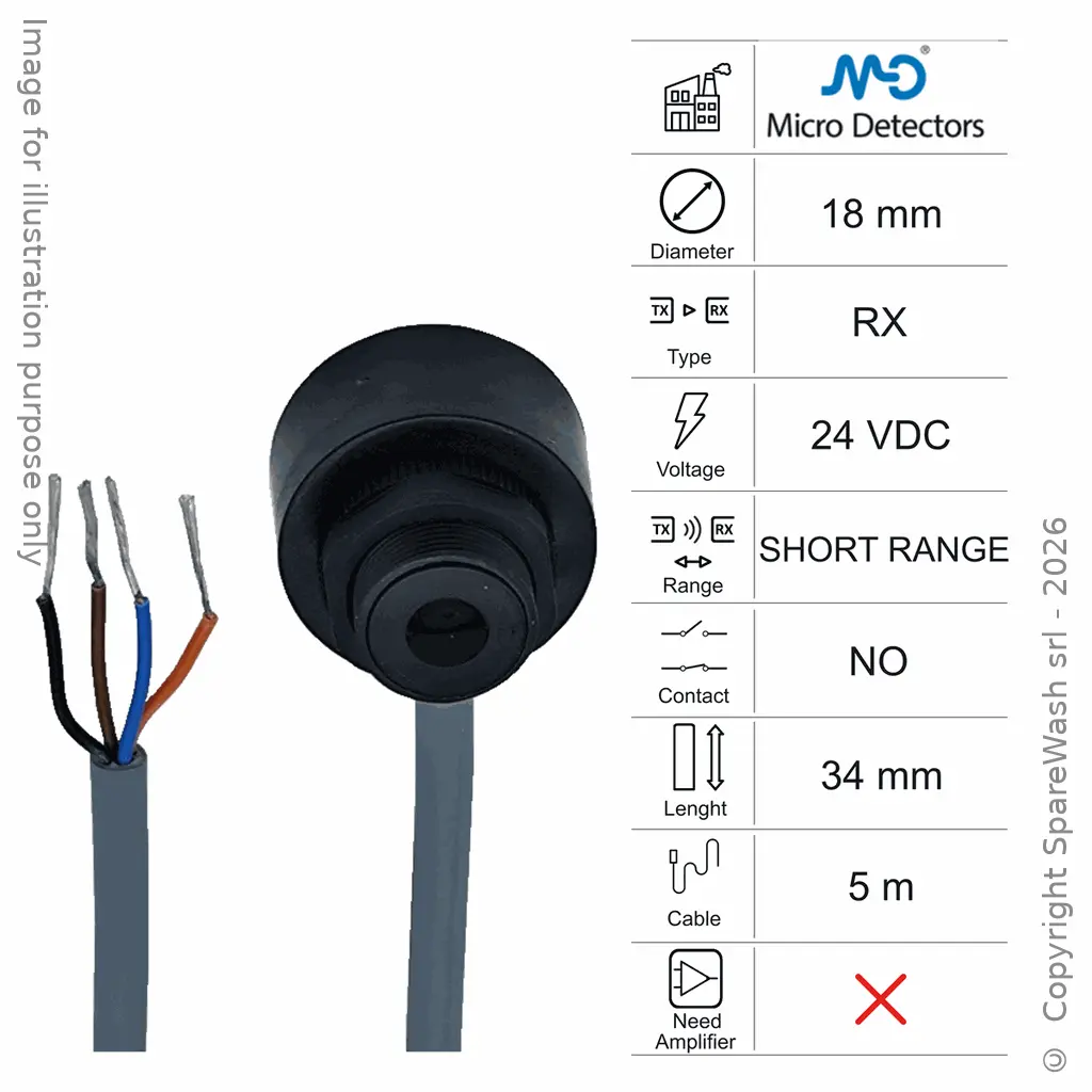 LICHTEMPFÄNGER M18 L34 - KABEL 5M - GERINGE REICHWEITE 24VDC