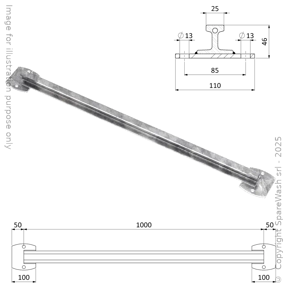 ANTI-TILT RAIL W25 L1000 GALVANIZED STEEL