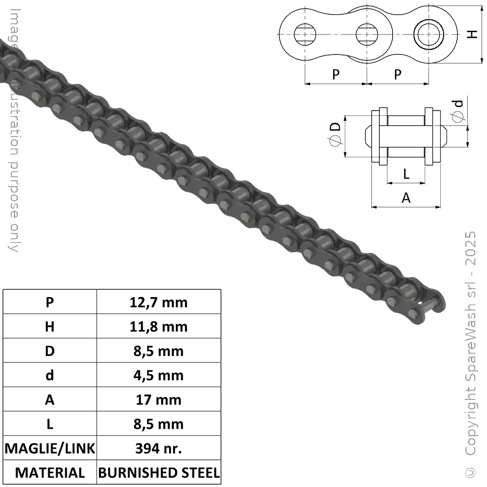 EINZELROLLENKETTE (ISO 08 B1) 1/2X5/16 STAHL L5000