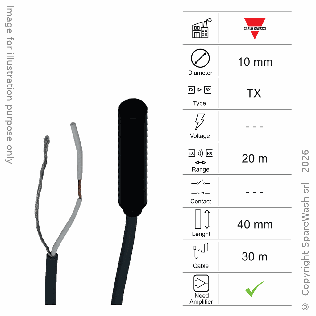 [10400302] PHOTOCELLULE ÉMETTRICE D10 L40 - CÂBLE 30M - PORTÉE 20M - AMP