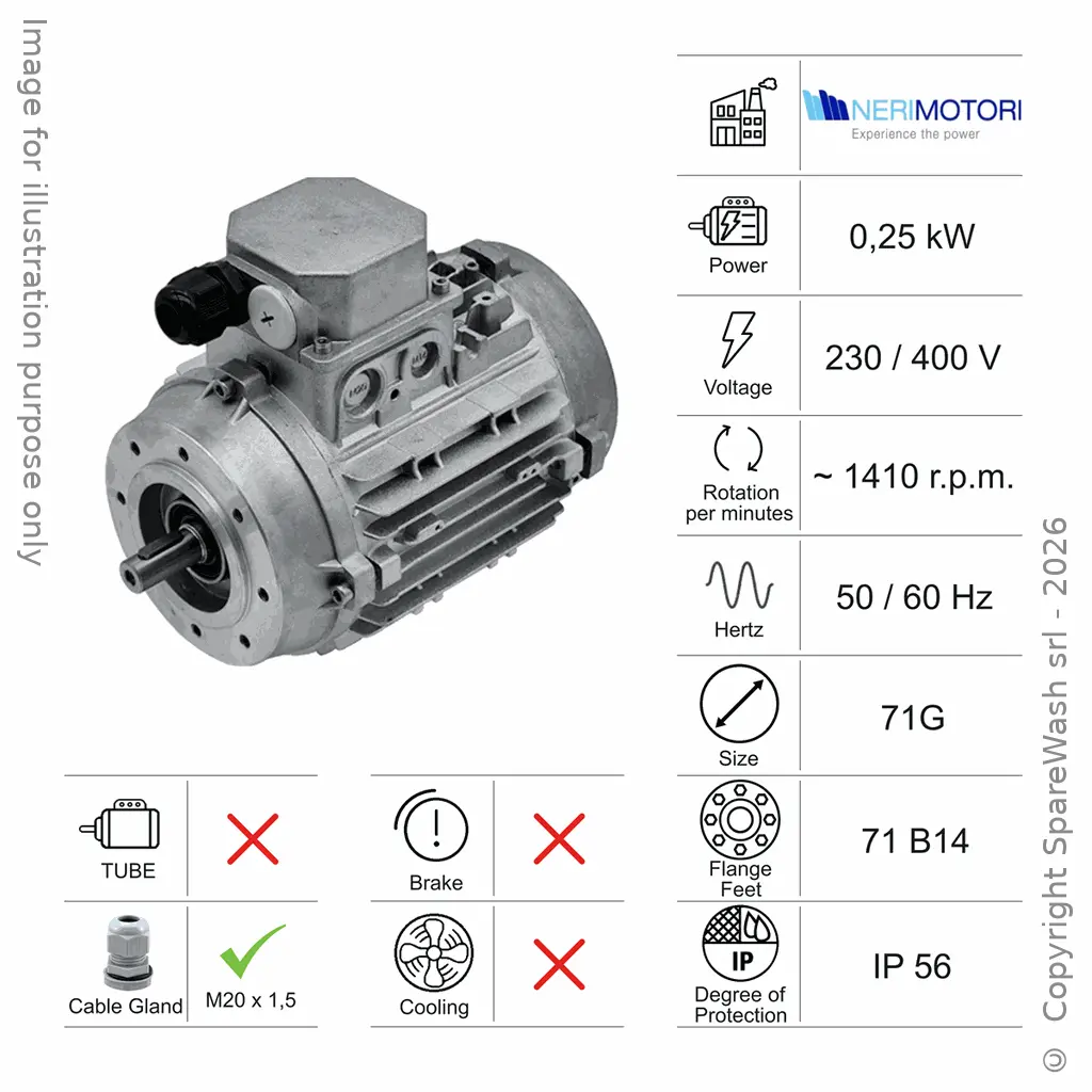 MOTORE 0,25KW 71G B14 4P 230-400V 50/60HZ IP56 SV