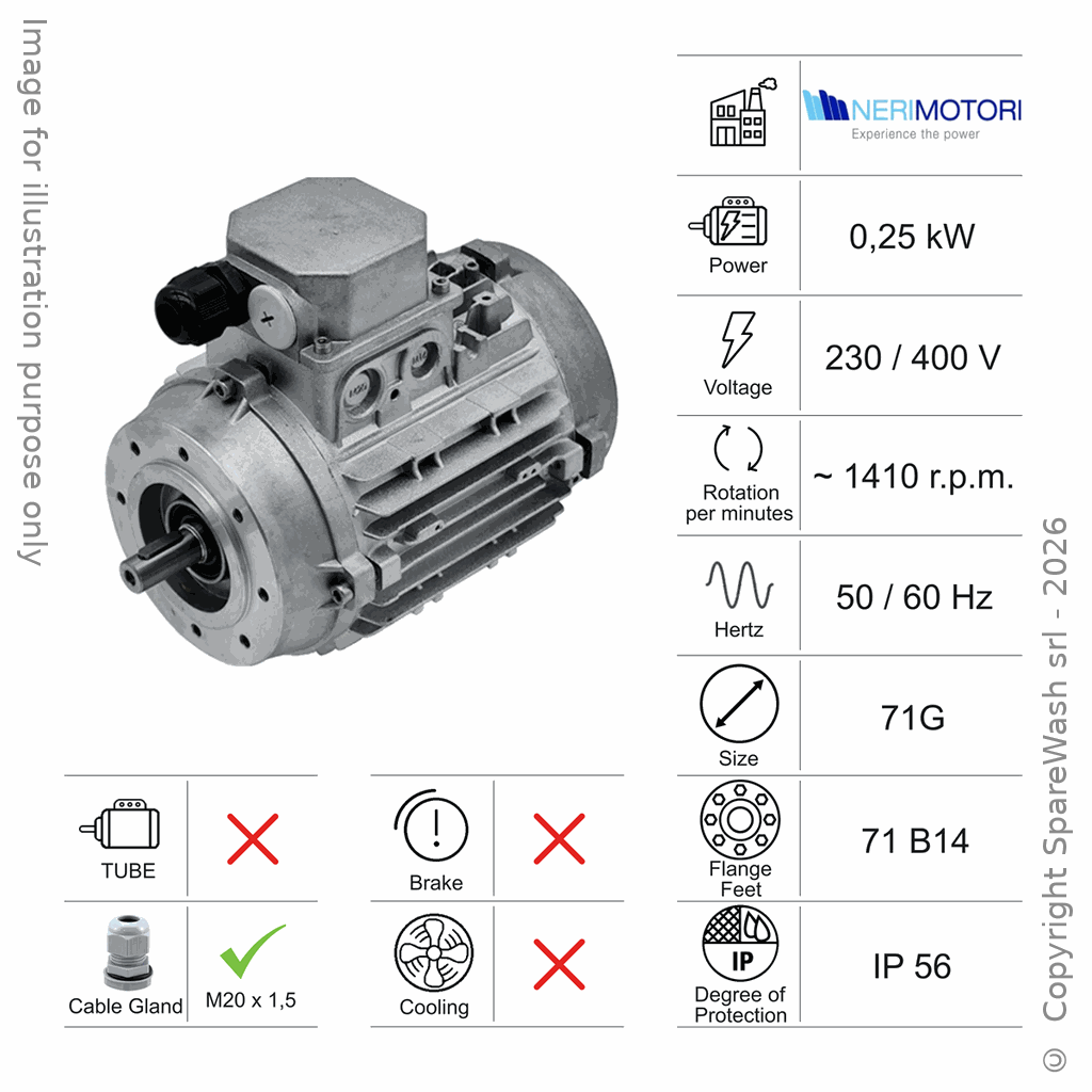 [10100486] MOTORE 0,25KW 71G B14 4P 230-400V 50/60HZ IP56 SV