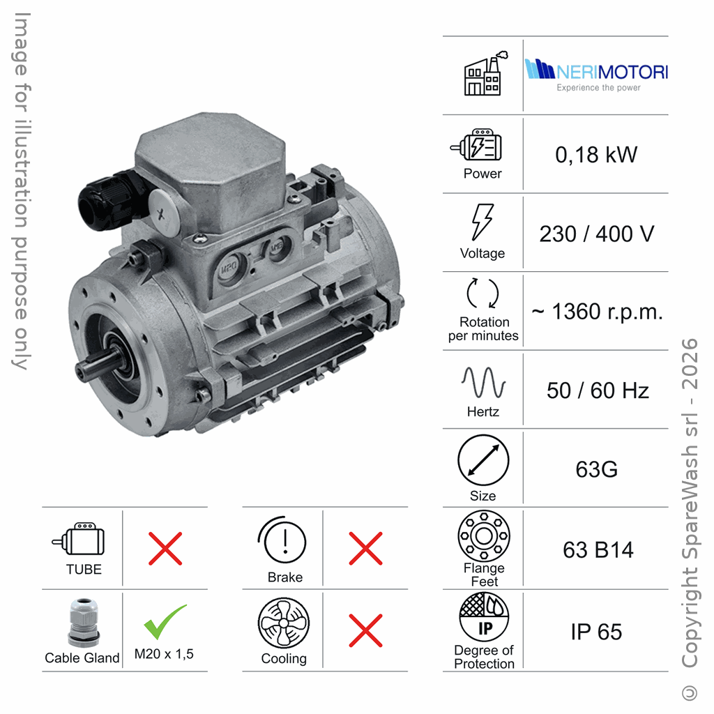 [10100493] MOTOR 0,18KW 63G B14 4P 230-400V 50/60HZ IP65 SV