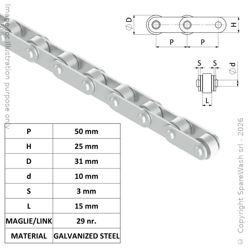 CHAÎNE À ROULEAUX P50 D31 H25 - 29 LIENS DE CHAÎNE