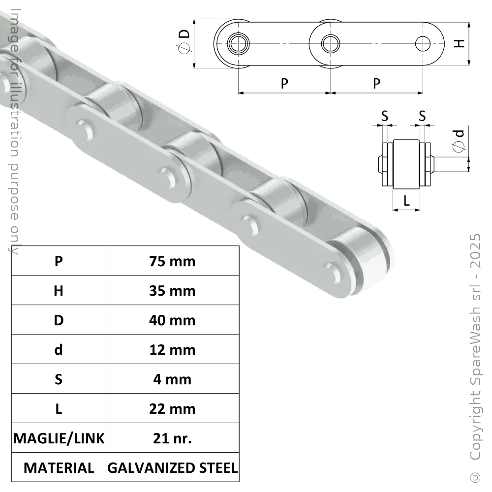 CATENA A RULLI P75 D40 H35 - 21 MAGLIE