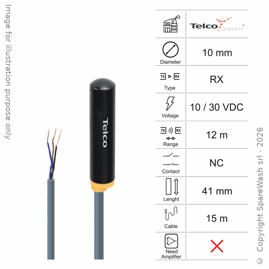LICHTEMPFÄNGER D10 L41 - KABEL 15M - REICHWEITE  12M - PNP 10/30VDC NC