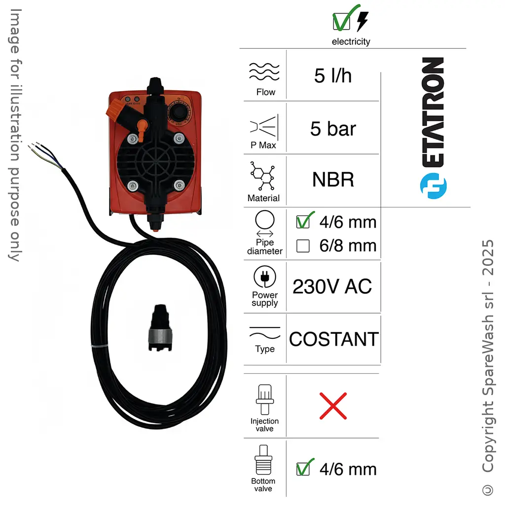 BOMBA DOSIFICADORA ELECTRICA 5L/H 5BAR 230VAC NBR