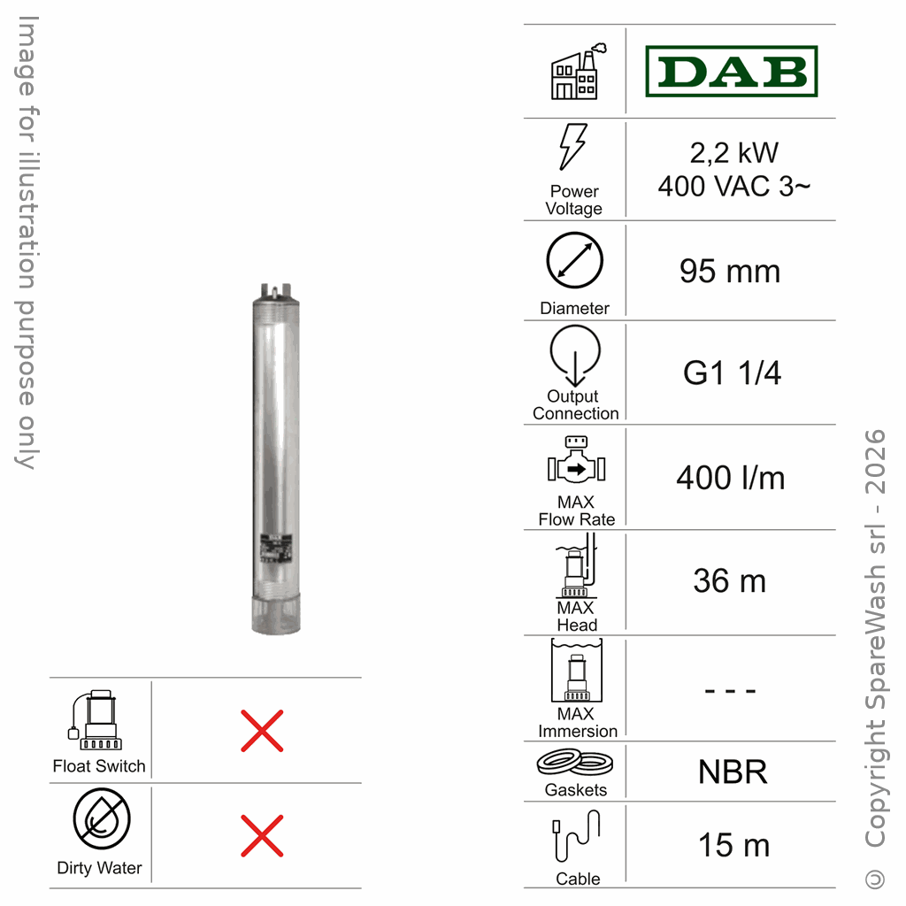 [60100290] BOMBA SUMERGIBLE DE AGUAS CLARAS DAB S4 F 7 - T 2,2KW 400V