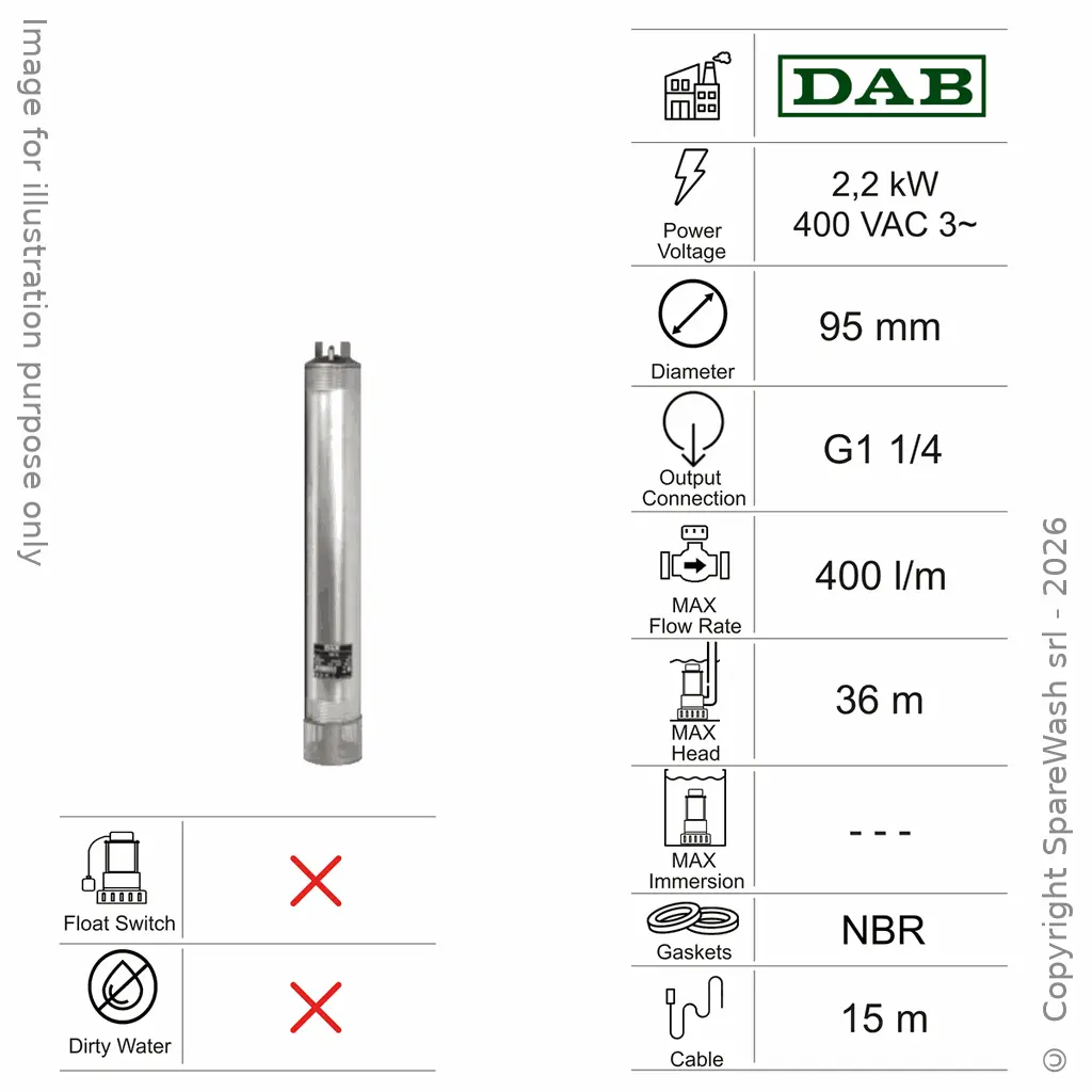 POMPA SOMMERSA ACQUE CHIARE DAB S4 F 7 - T 2,2KW 400V