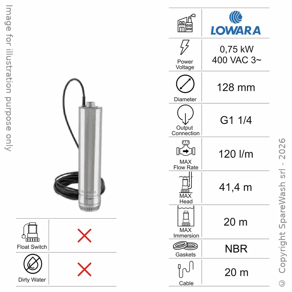 POMPA SOMMERSA ACQUE CHIARE LOWARA 5SC4/07/5 0,75KW 400V
