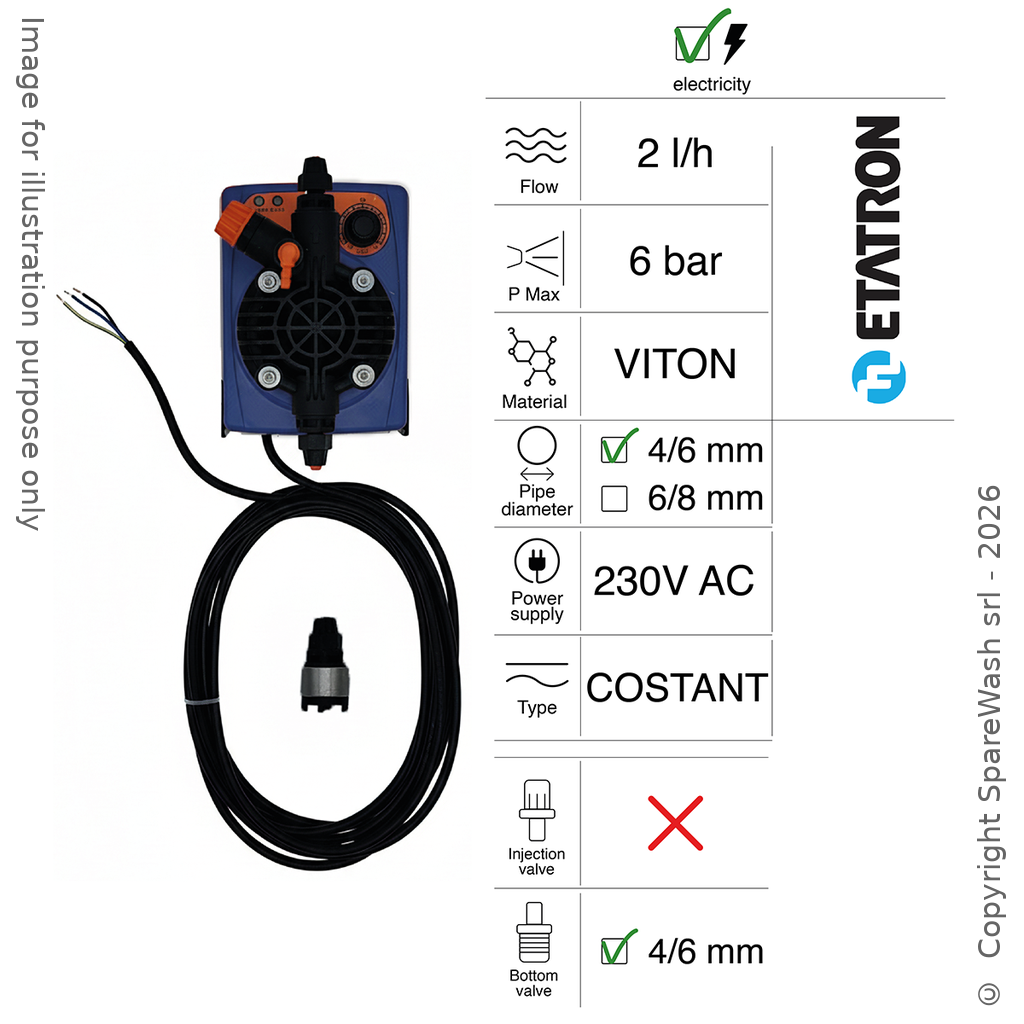 [40200149] ELECTRIC DOSING PUMP 2L/H 6BAR 230VAC VITON