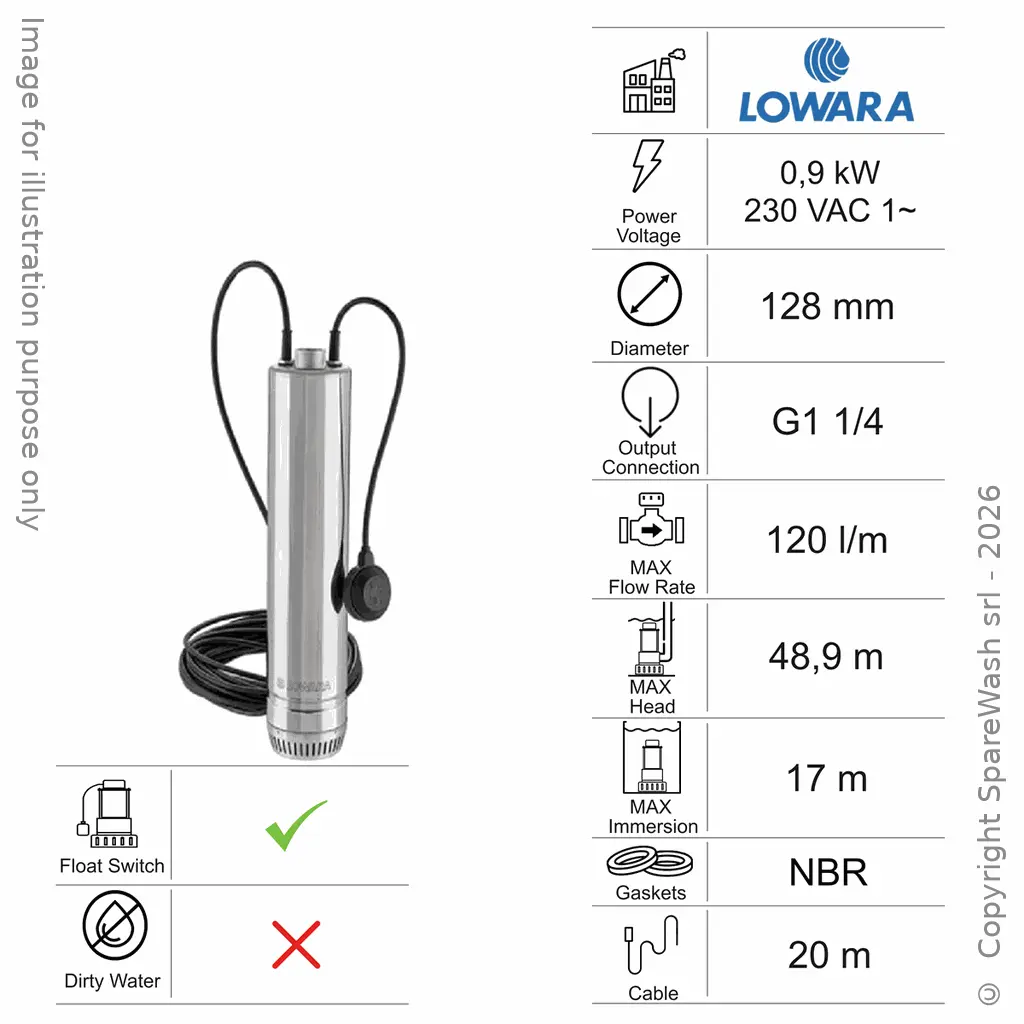 KLARWASSER-TAUCHPUMPE LOWARA 5SC5/09/5 0,9KW 230V