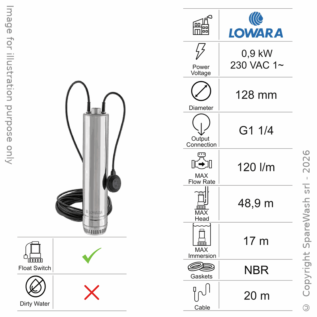 SUBMERSIBLE CLEAR WATER PUMP LOWARA 5SC5/09/5 0,9KW 230V