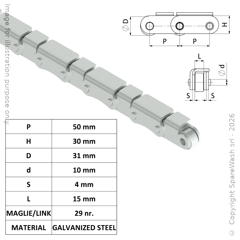 CATENA A RULLI COPERTA P50 D31 H25 - 29 MAGLIE