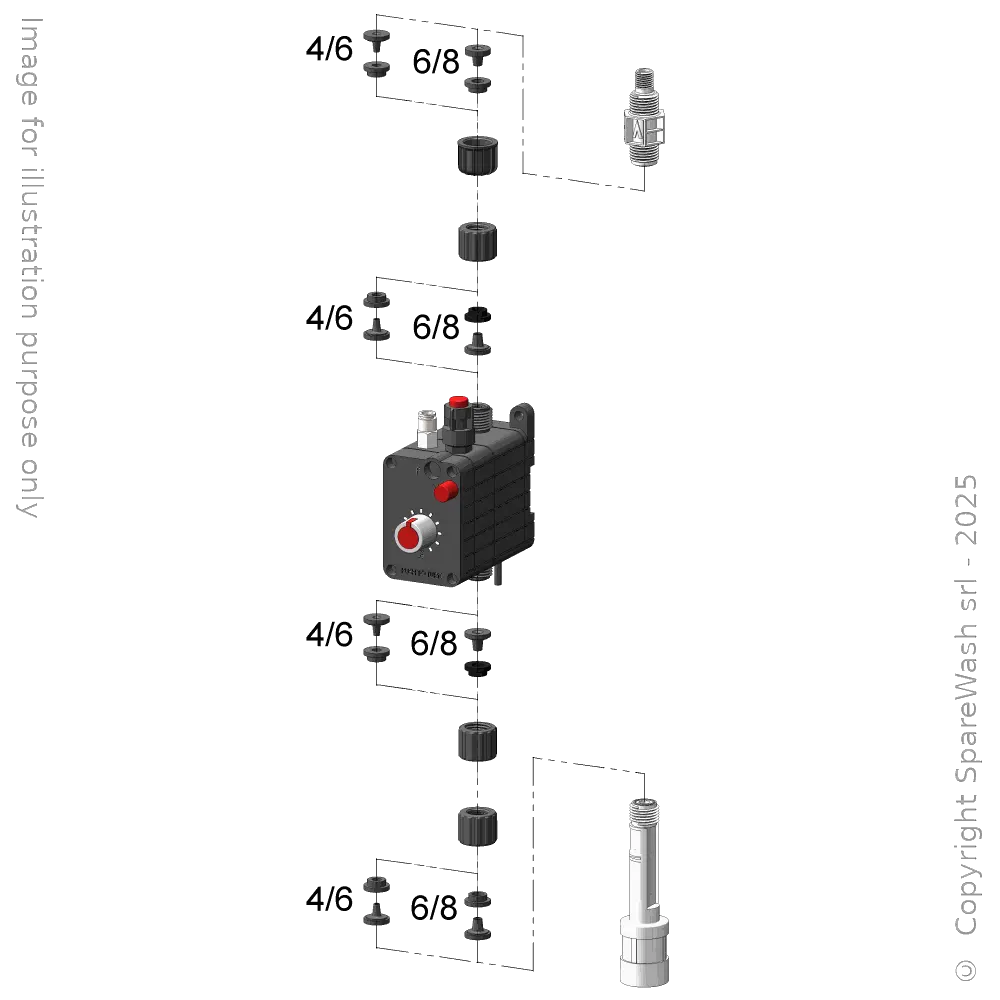 [40100722] POMPA DOSATRICE PNEUMATICA 3L/H COMANDO PNEUMATICO VITON + INIEZIONE G1/4 - G1/2 + FONDO